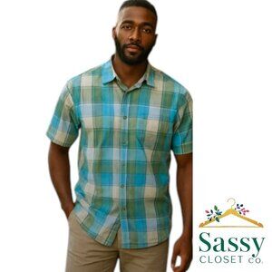 Men’s TOMMY BAHAMA Plaid Short Sleeve Silk Linen Cotton Shirt